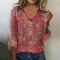 Blusa Con Cuello De Pico Para Mujer | Estampado Bohemio · SeemSeem