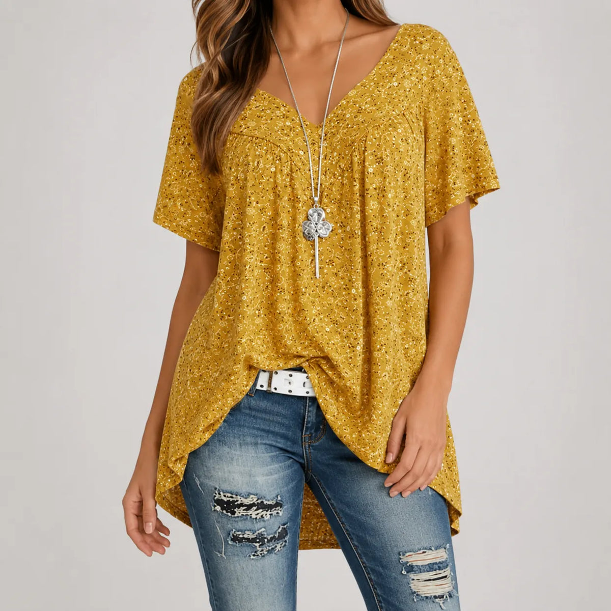 Blusa Con Cuello De Pico Para Mujer | Estampado Floral · SeemSeem