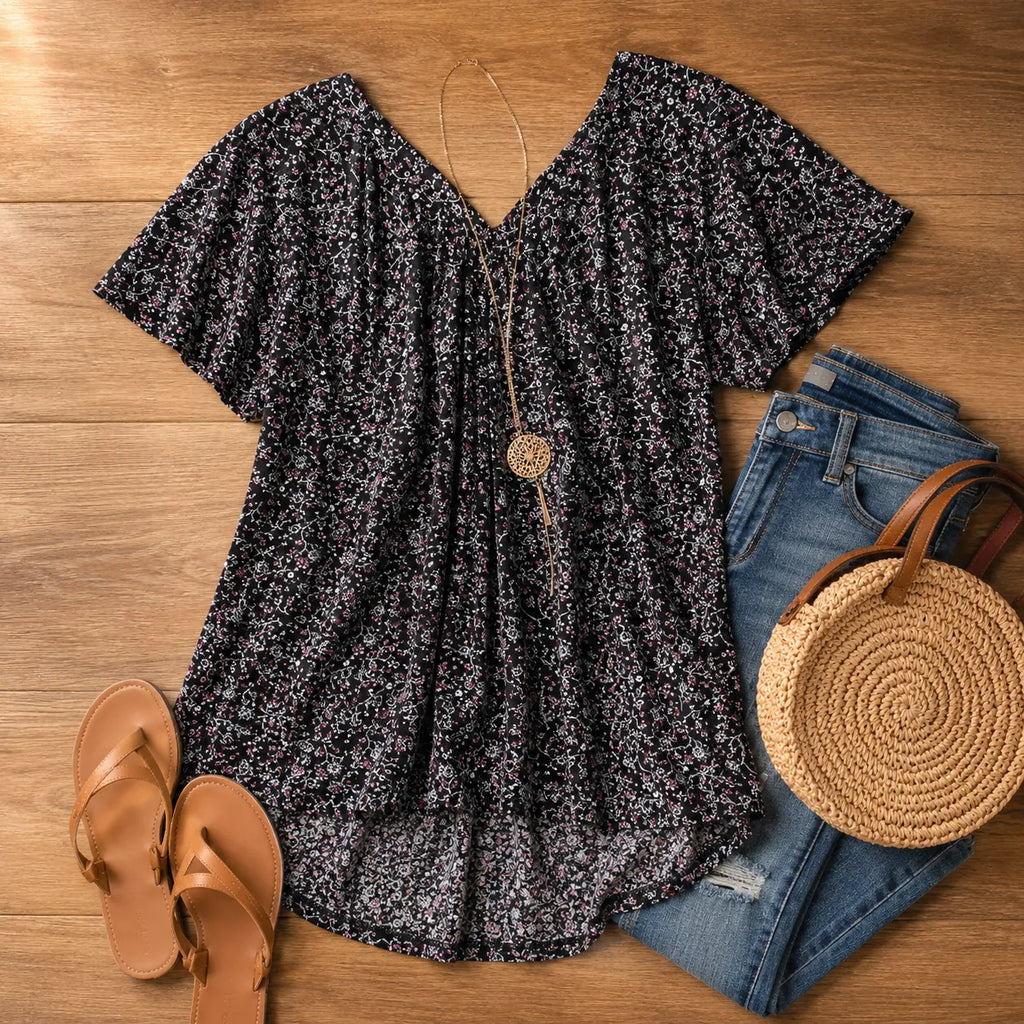 Blusa Con Cuello De Pico Para Mujer | Estampado Floral · SeemSeem