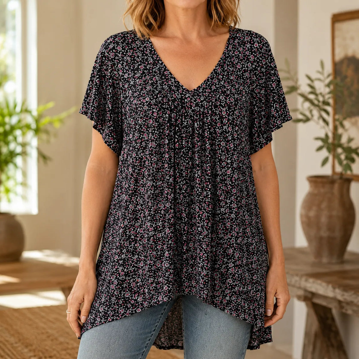 Blusa Con Cuello De Pico Para Mujer | Estampado Floral · SeemSeem