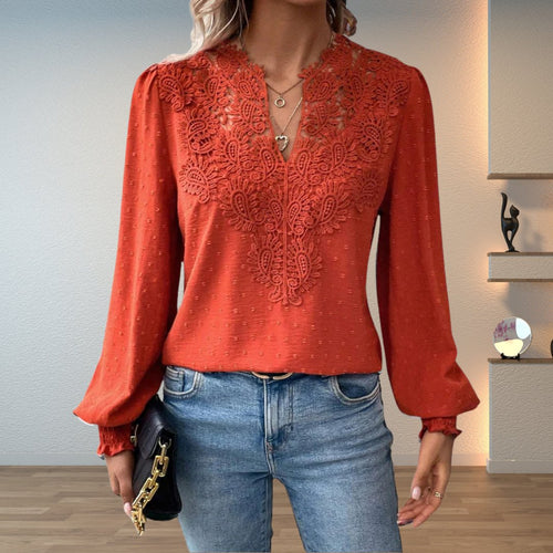 Blusa Con Cuello En V Para Mujer | Detalle De Encaje · SeemSeem