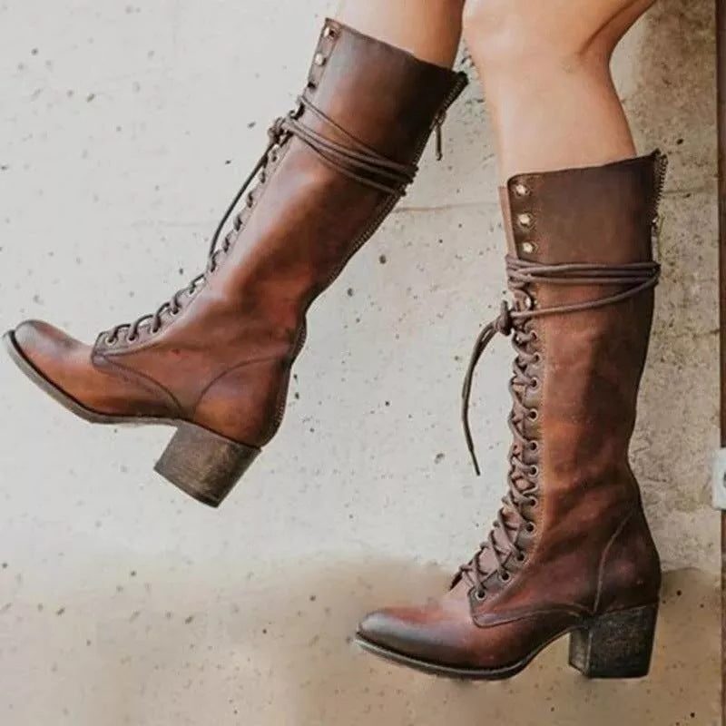 Botas Altas Con Cordones Para Mujer | Tacón Bloque · SeemSeem