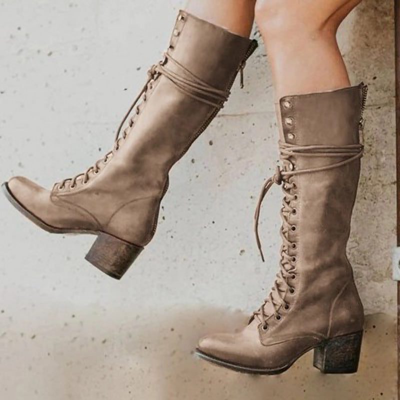 Botas Altas Con Cordones Para Mujer | Tacón Bloque · SeemSeem