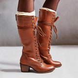 Botas Altas Con Cordones Para Mujer | Tacón Bloque