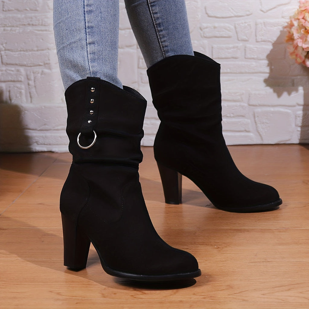 Botas De Tacón Fruncidas Para Mujer | Ante · SeemSeem