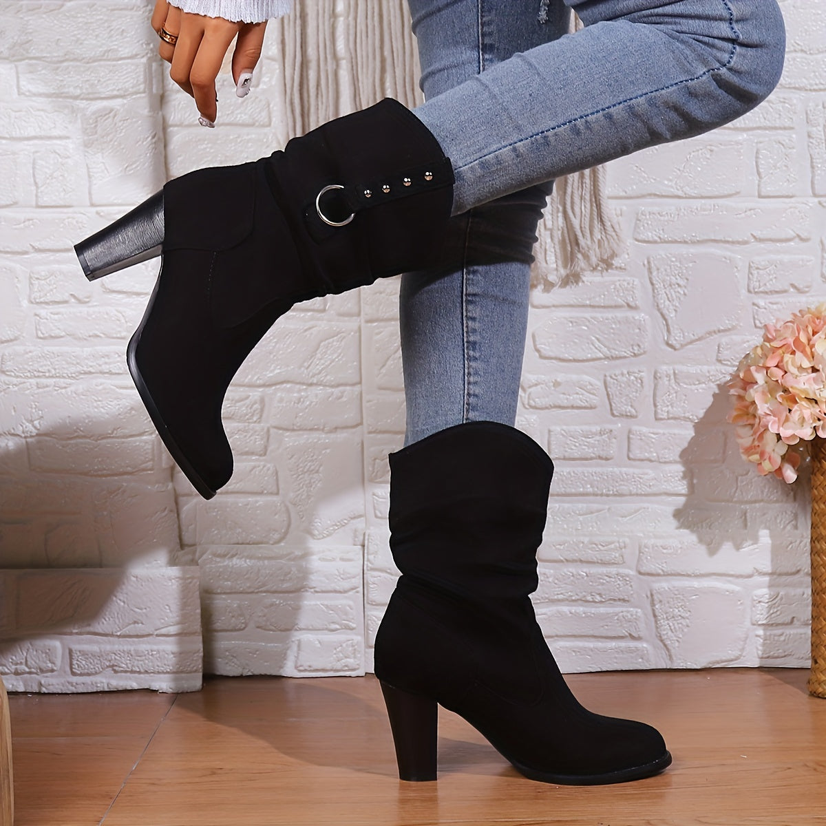 Botas De Tacón Fruncidas Para Mujer | Ante · SeemSeem