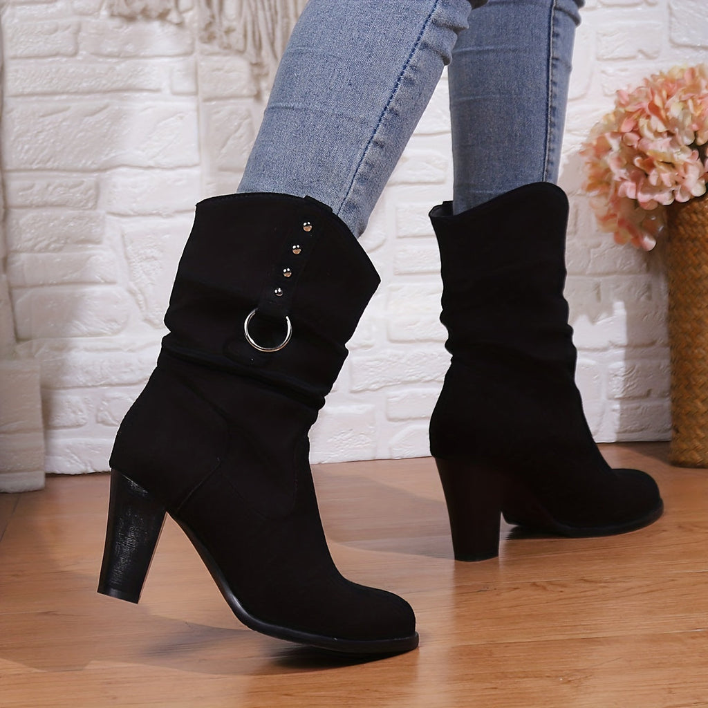 Botas De Tacón Fruncidas Para Mujer | Ante · SeemSeem