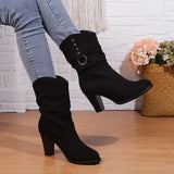 Botas De Tacón Fruncidas Para Mujer | Ante