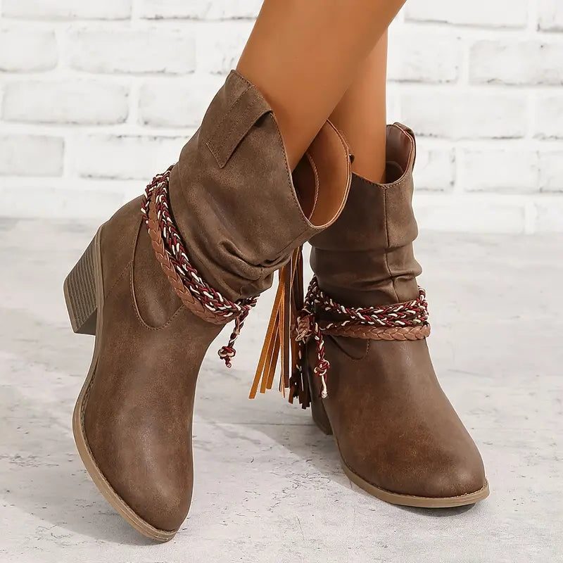 Botas Para Mujer Estilo Western | Trenzado Decorativo · SeemSeem