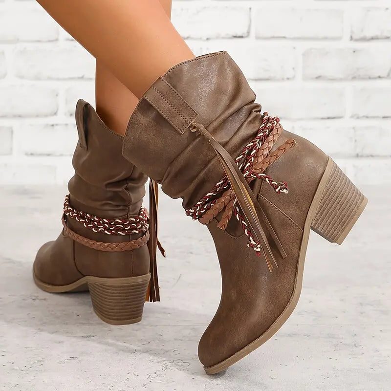 Botas Para Mujer Estilo Western | Trenzado Decorativo · SeemSeem