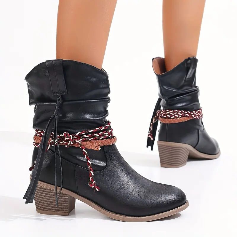 Botas Para Mujer Estilo Western | Trenzado Decorativo · SeemSeem