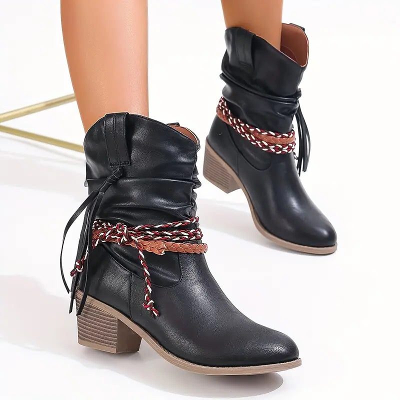 Botas Para Mujer Estilo Western | Trenzado Decorativo · SeemSeem