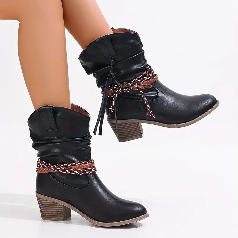 Botas Para Mujer Estilo Western | Trenzado Decorativo · SeemSeem