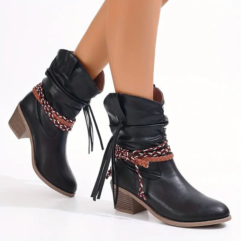 Botas Para Mujer Estilo Western | Trenzado Decorativo · SeemSeem