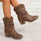 Botas Para Mujer Estilo Western | Trenzado Decorativo