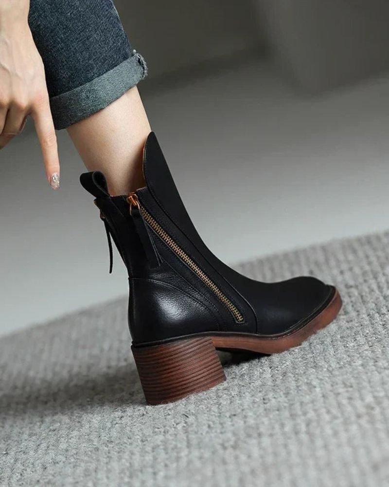 Botines Con Cremallera Para Mujer | Tacón Ancho · SeemSeem