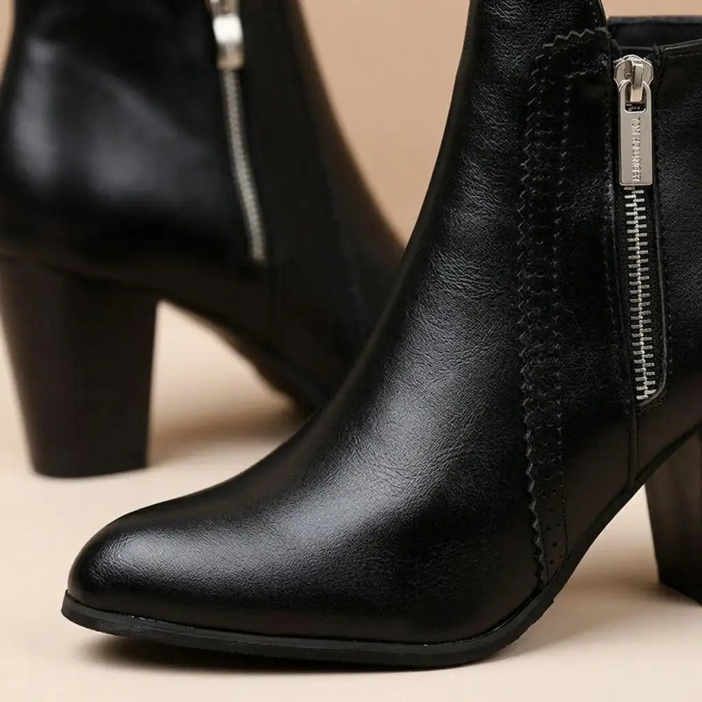 Botines Con Tacón Ancho Para Mujer | Cremallera Lateral · SeemSeem