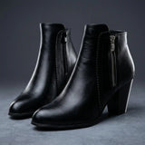 Botines Con Tacón Ancho Para Mujer | Cremallera Lateral