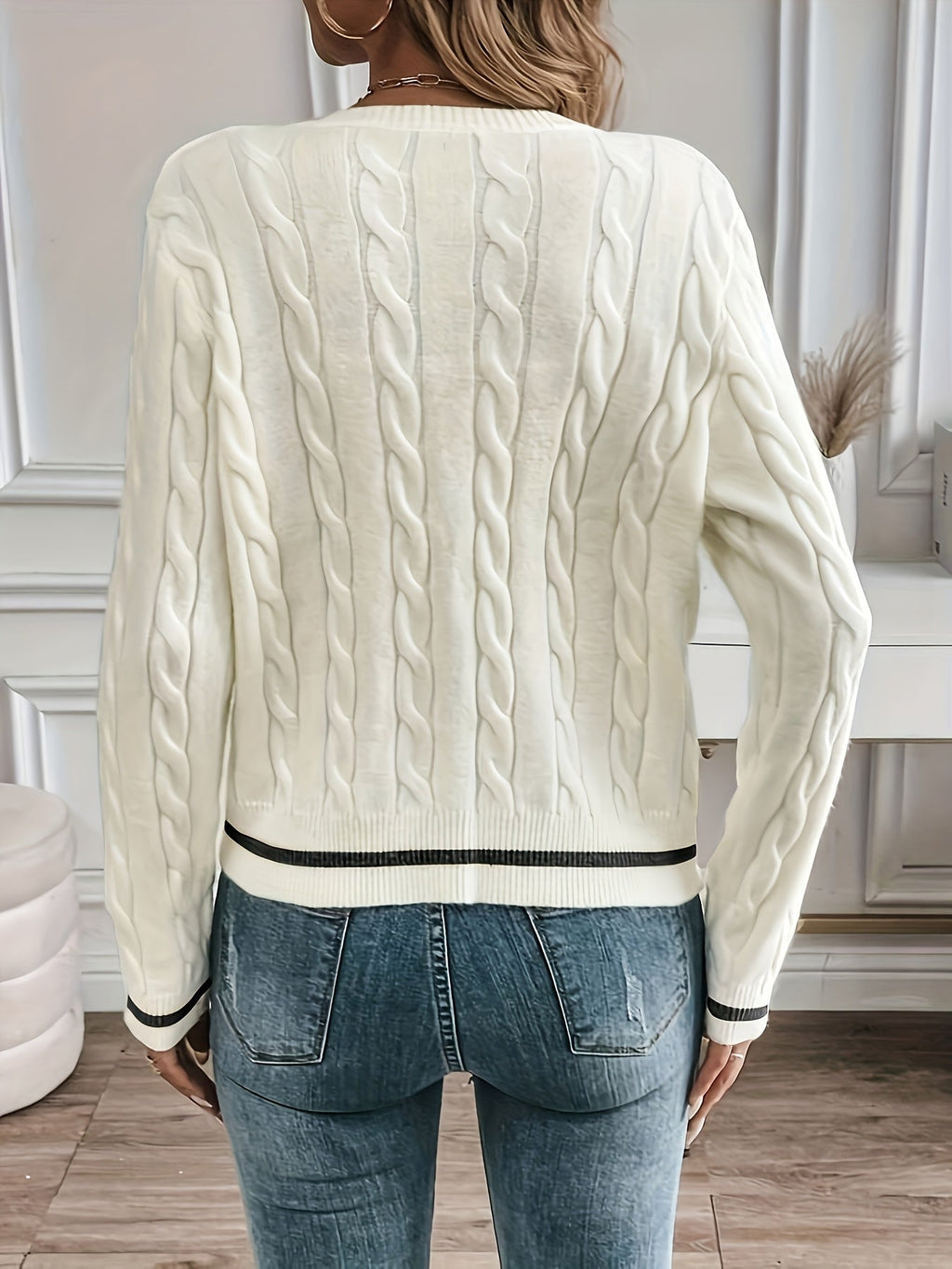 Cárdigan De Punto Trenzado Para Mujer | Botones Dorados · SeemSeem