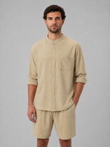 Camisa Cuello Mao Para Hombre | Bolsillo Frontal