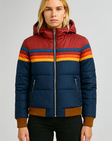 Chaqueta Acolchada Con Capucha Para Mujer | Rayas Retro