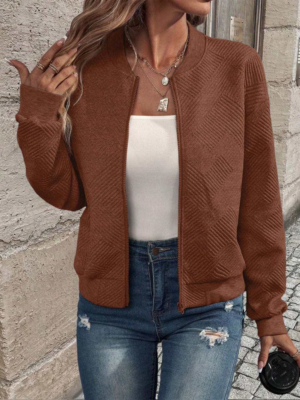 Chaqueta Bomber Con Cremallera Para Mujer | Textura · SeemSeem