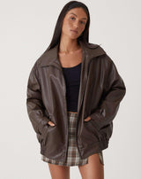 Chaqueta Bomber Oversized Para Mujer | Cuero Sintético