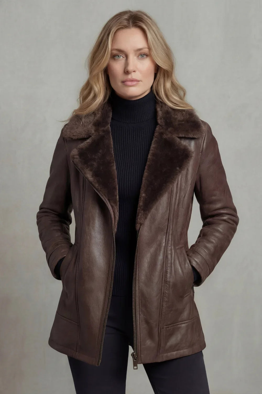 Chaqueta De Cuero Para Mujer | Cuello De Borreguillo · SeemSeem