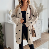 Chaqueta De Punto Larga Para Mujer | Estampado Corazones