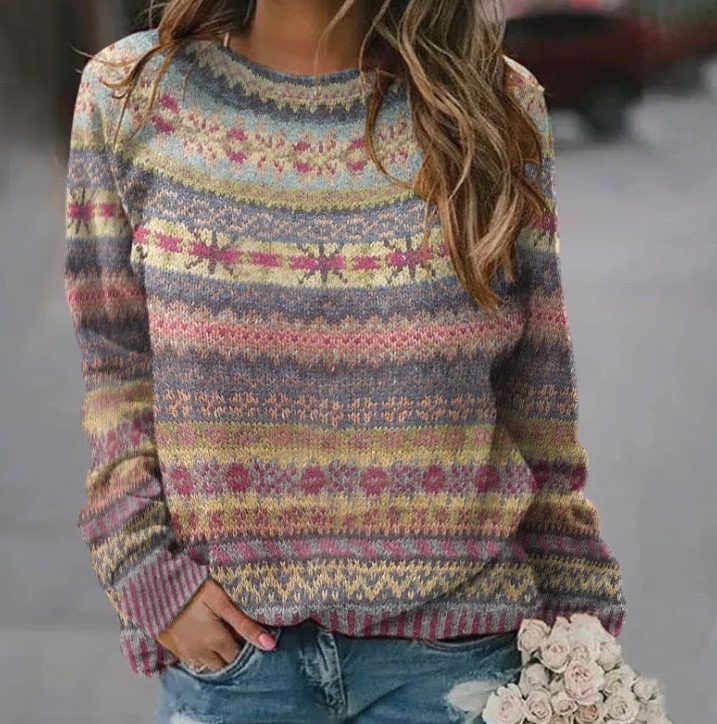 Jersey Cuello Redondo Para Mujer | Estampado Jacquard · SeemSeem