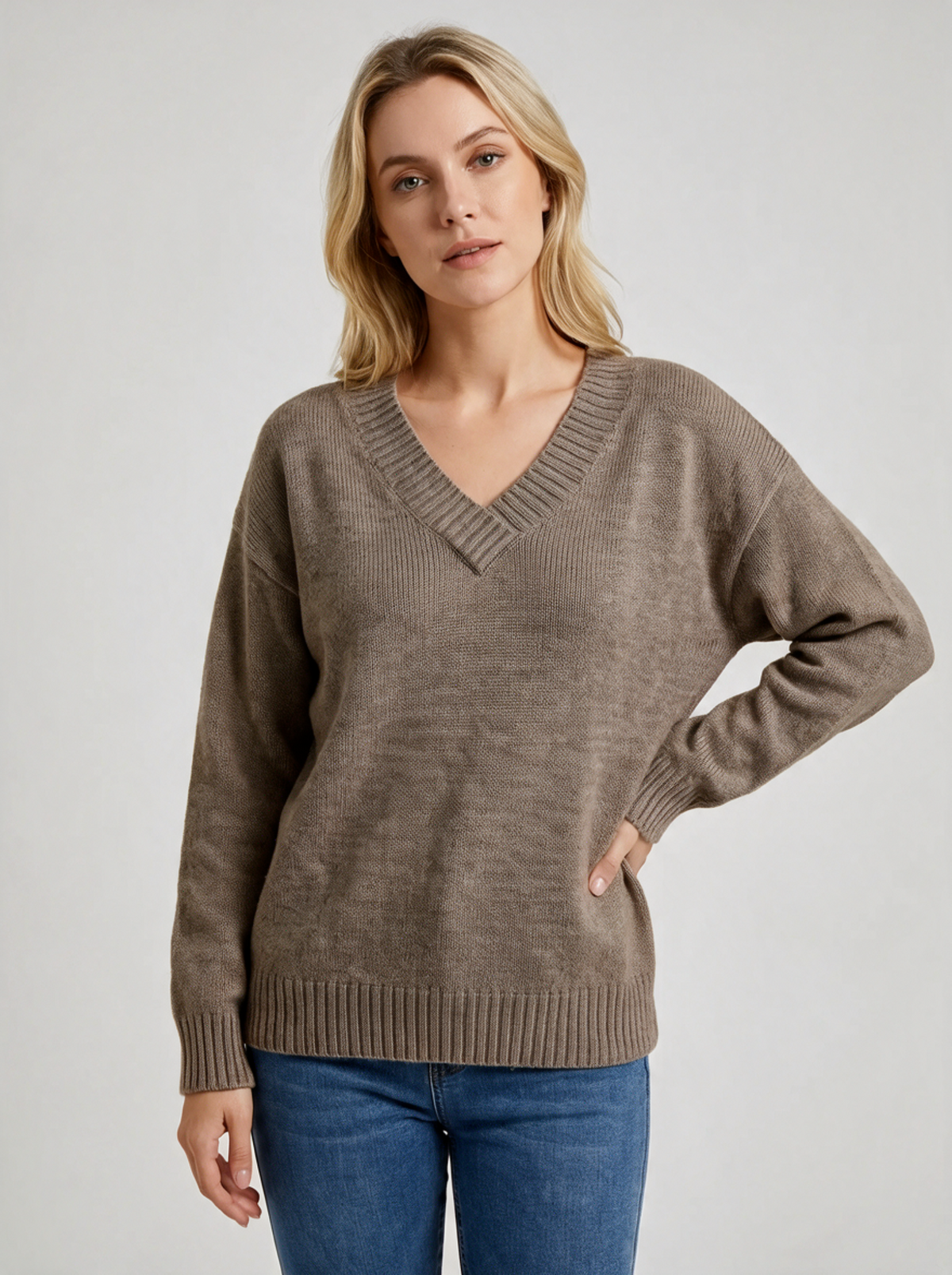 Jersey De Punto Con Cuello De Pico Para Mujer · SeemSeem