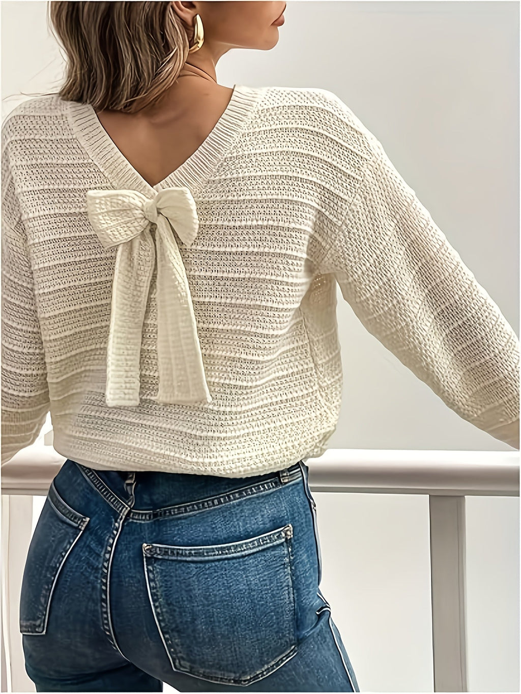 Jersey De Punto Con Lazo Para Mujer | Escote Pico · SeemSeem