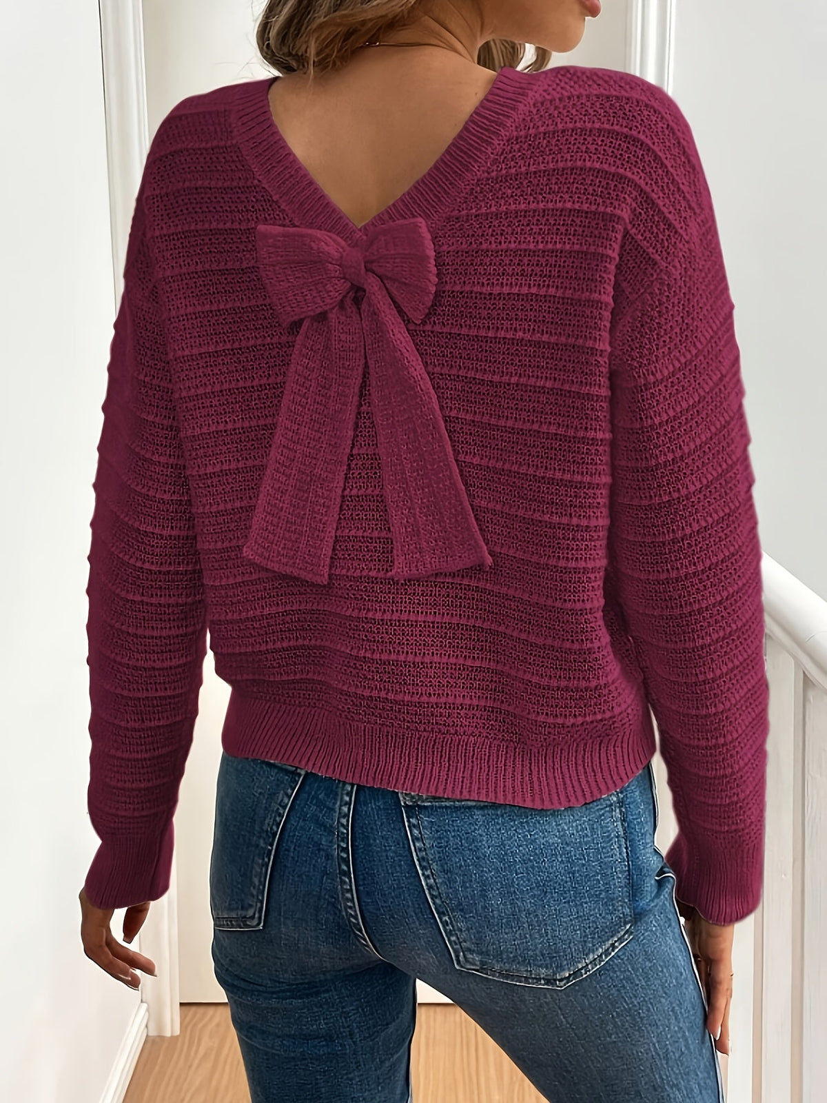 Jersey De Punto Con Lazo Para Mujer | Escote Pico · SeemSeem