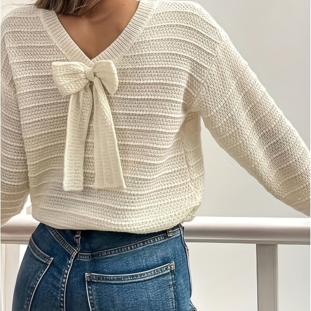 Jersey De Punto Con Lazo Para Mujer | Escote Pico · SeemSeem