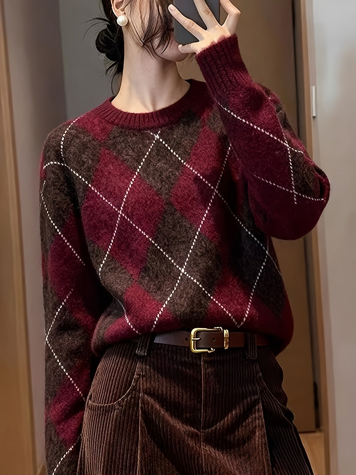 Jersey De Punto Para Mujer | Estampado Argyle · SeemSeem