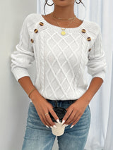 Jersey De Punto Trenzado Para Mujer | Botones Decorativos