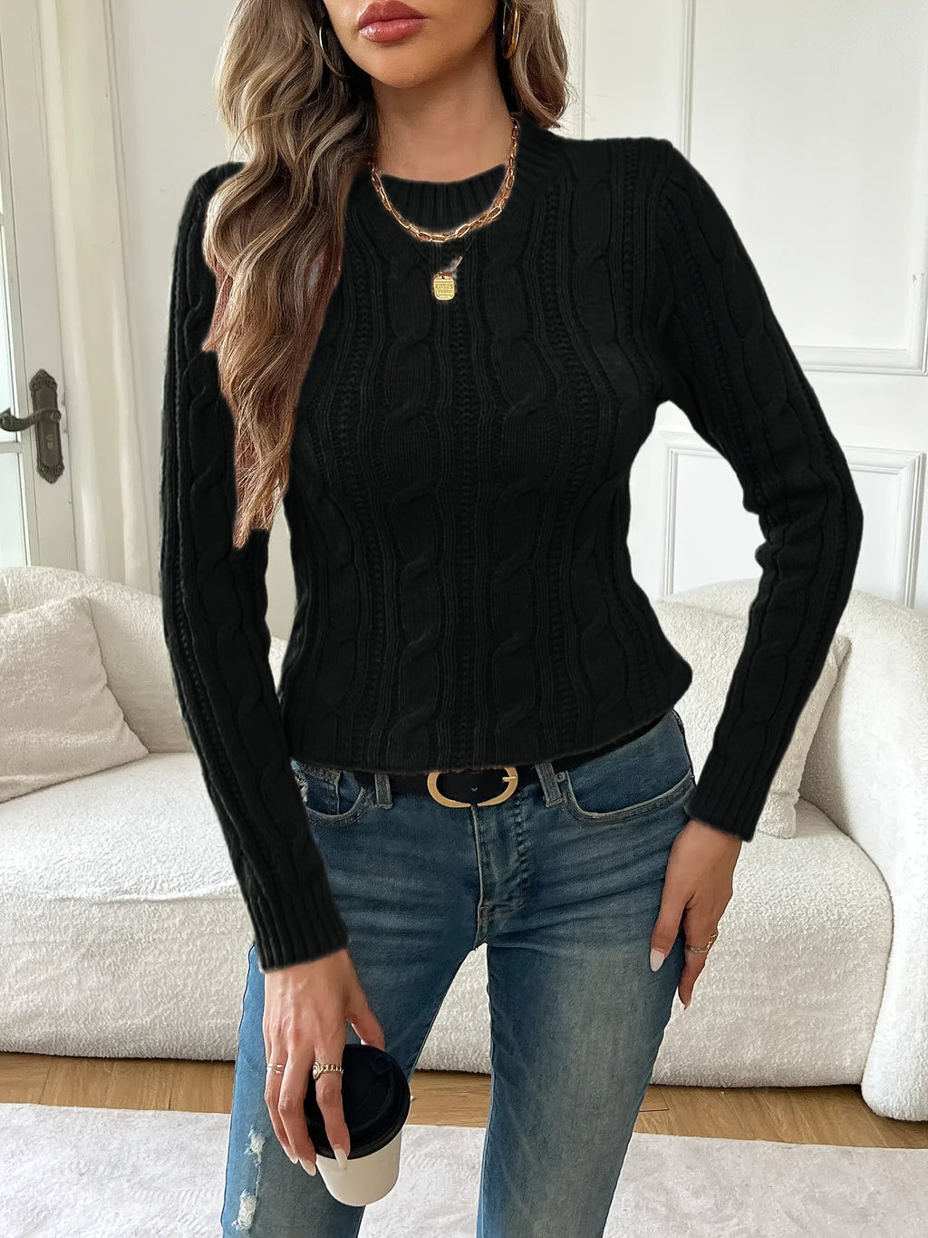 Jersey De Punto Trenzado Para Mujer | Cuello Redondo · SeemSeem