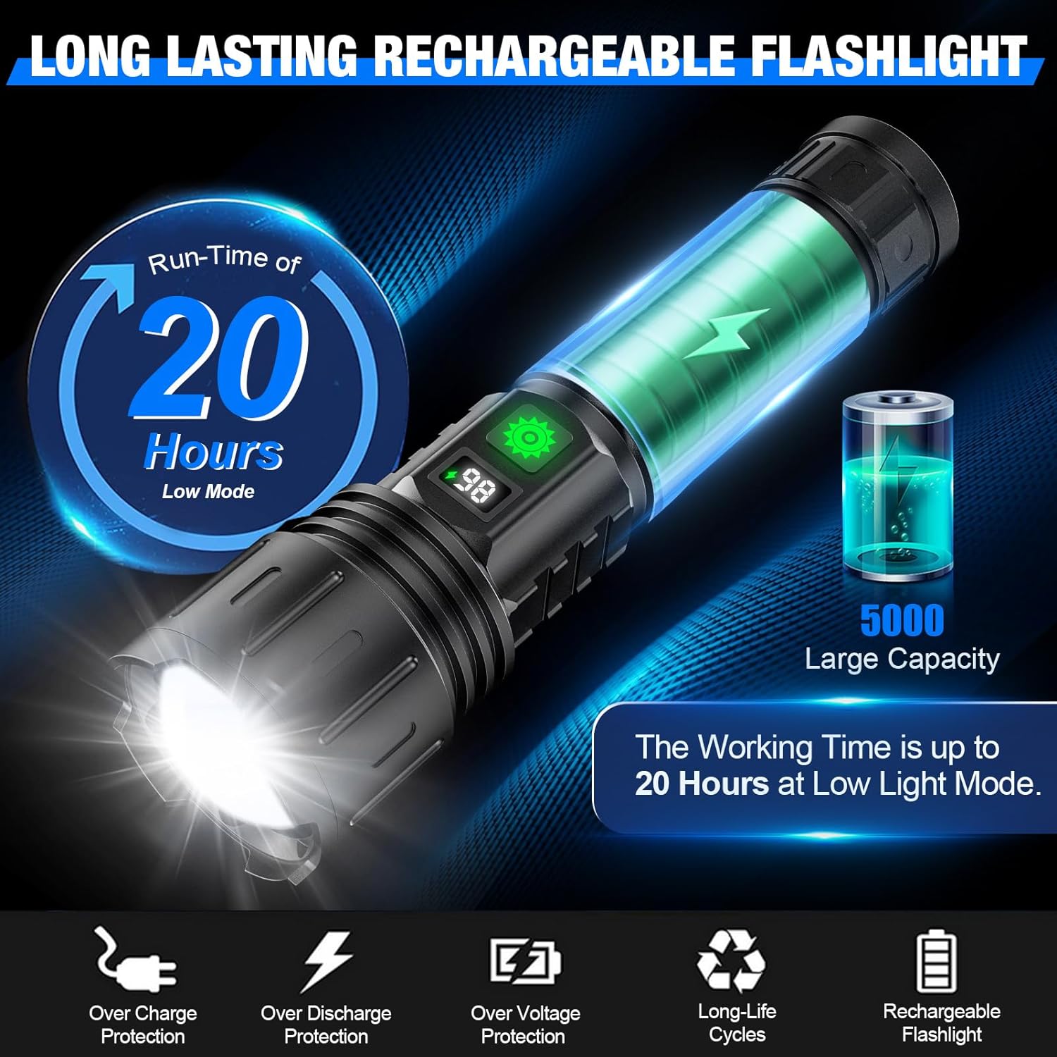 Linterna LED Recargable | Pantalla De Batería · SeemSeem