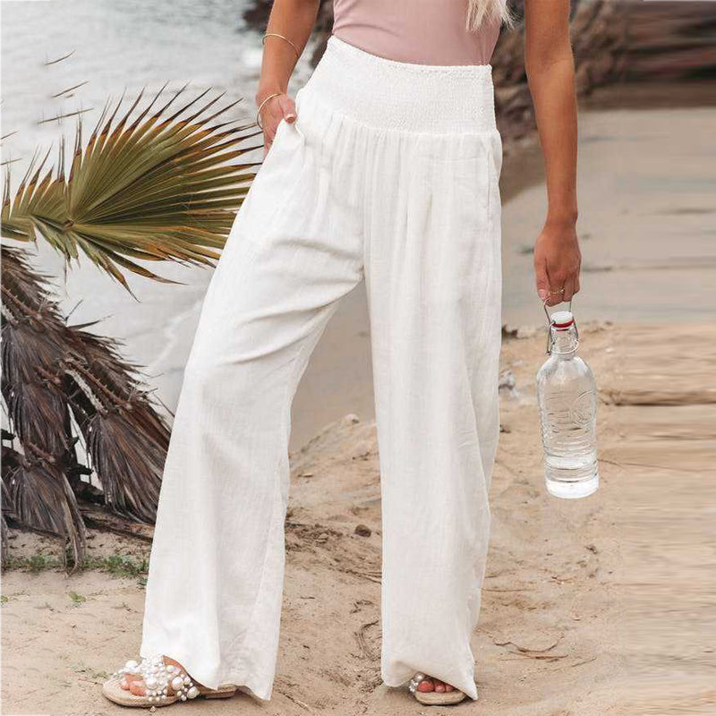 Pantalones De Lino Anchos Para Mujer | Cintura Fruncida · SeemSeem