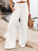 Pantalones De Lino Anchos Para Mujer | Cintura Fruncida
