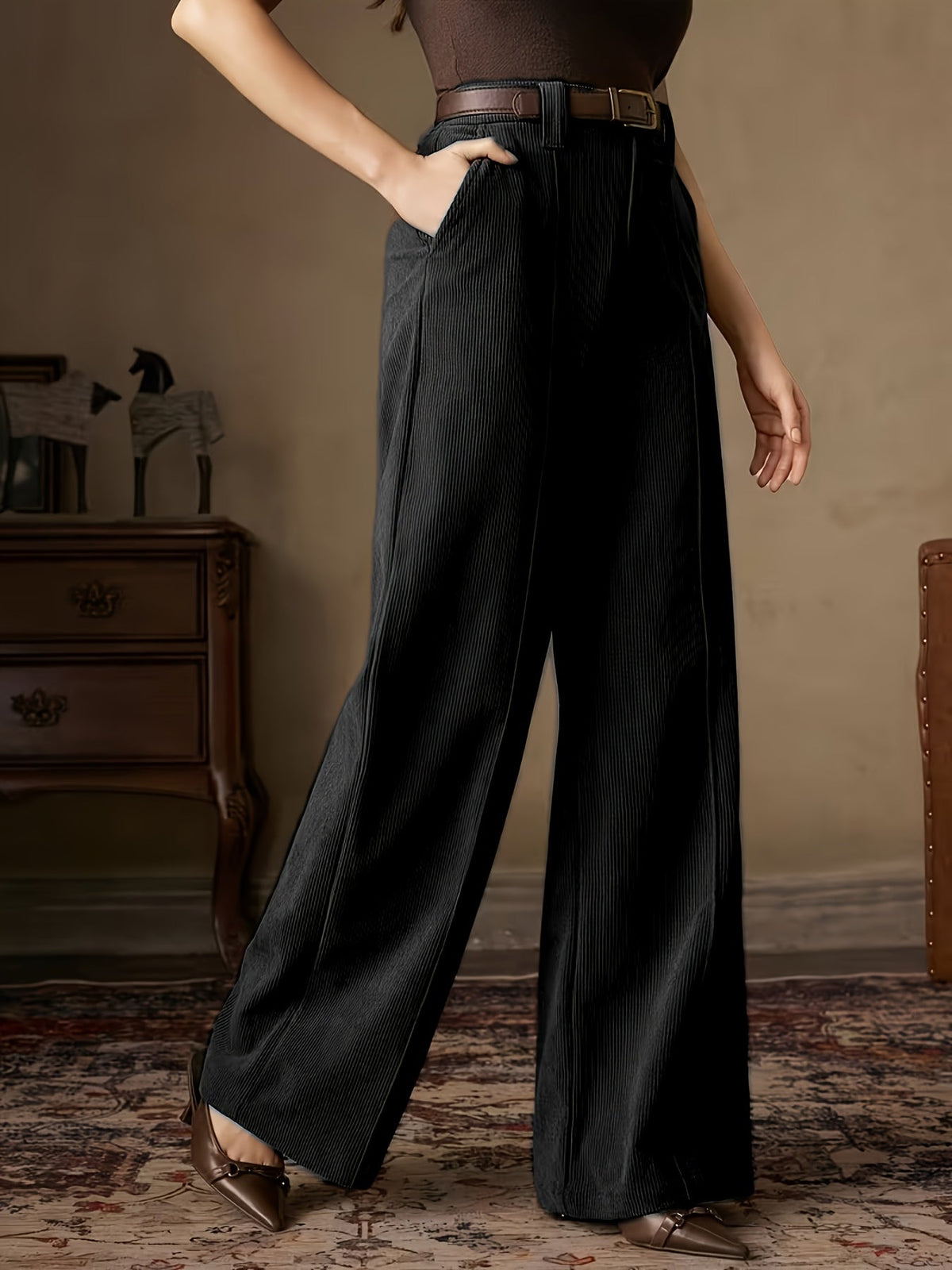 Pantalones De Pierna Ancha Para Mujer | Tiro Alto · SeemSeem