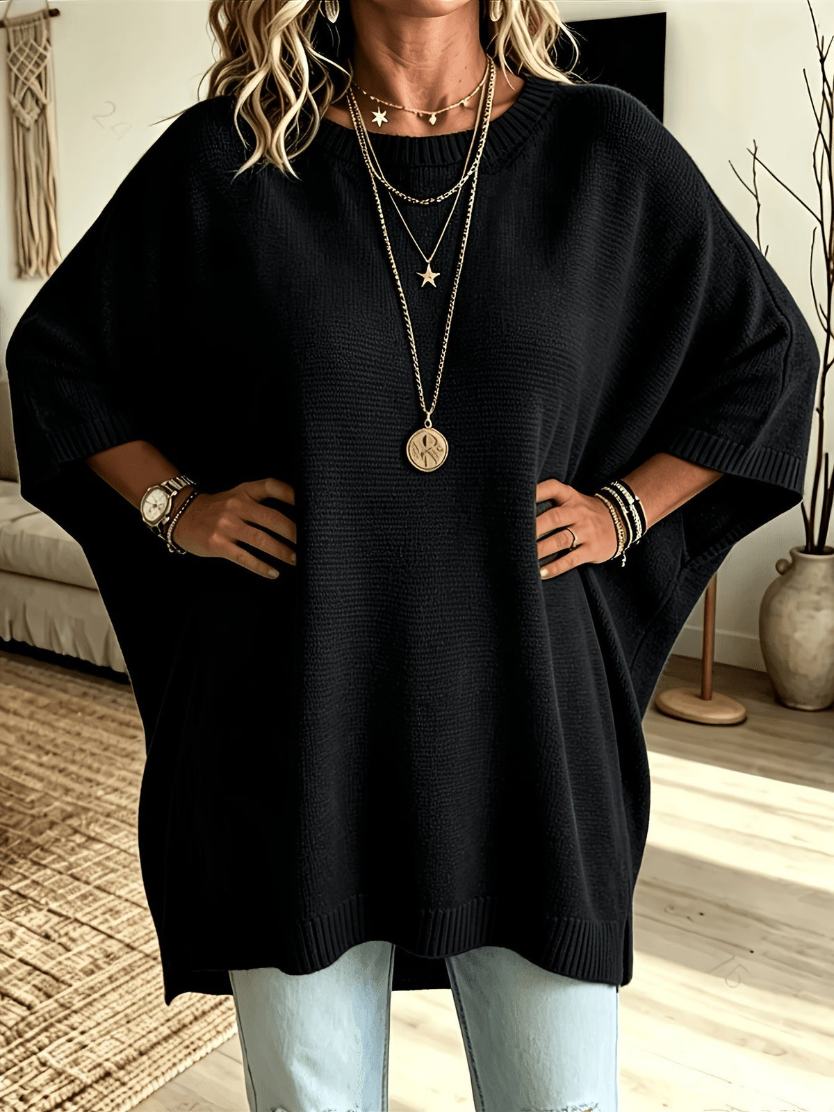Poncho De Punto Para Mujer | Manga Murciélago · SeemSeem