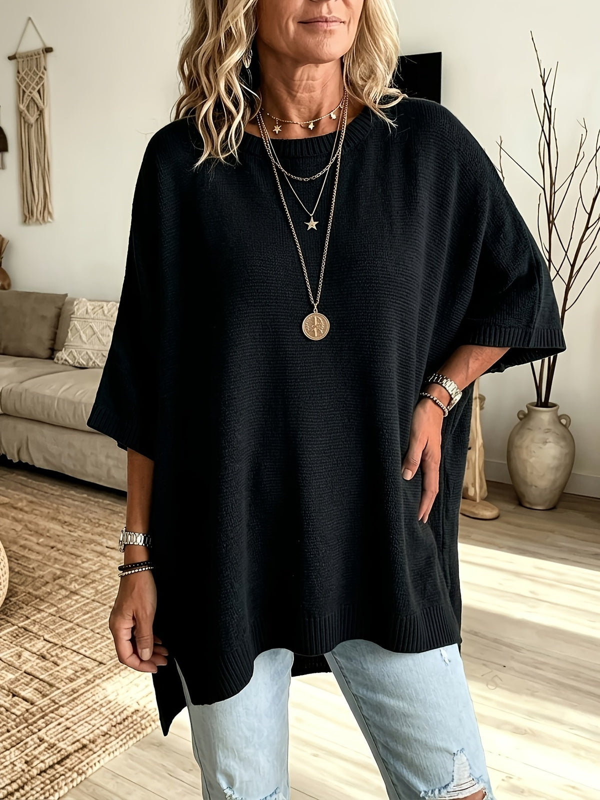 Poncho De Punto Para Mujer | Manga Murciélago · SeemSeem