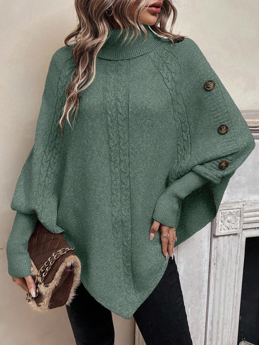 Poncho De Punto Trenzado Para Mujer | Cuello Alto · SeemSeem