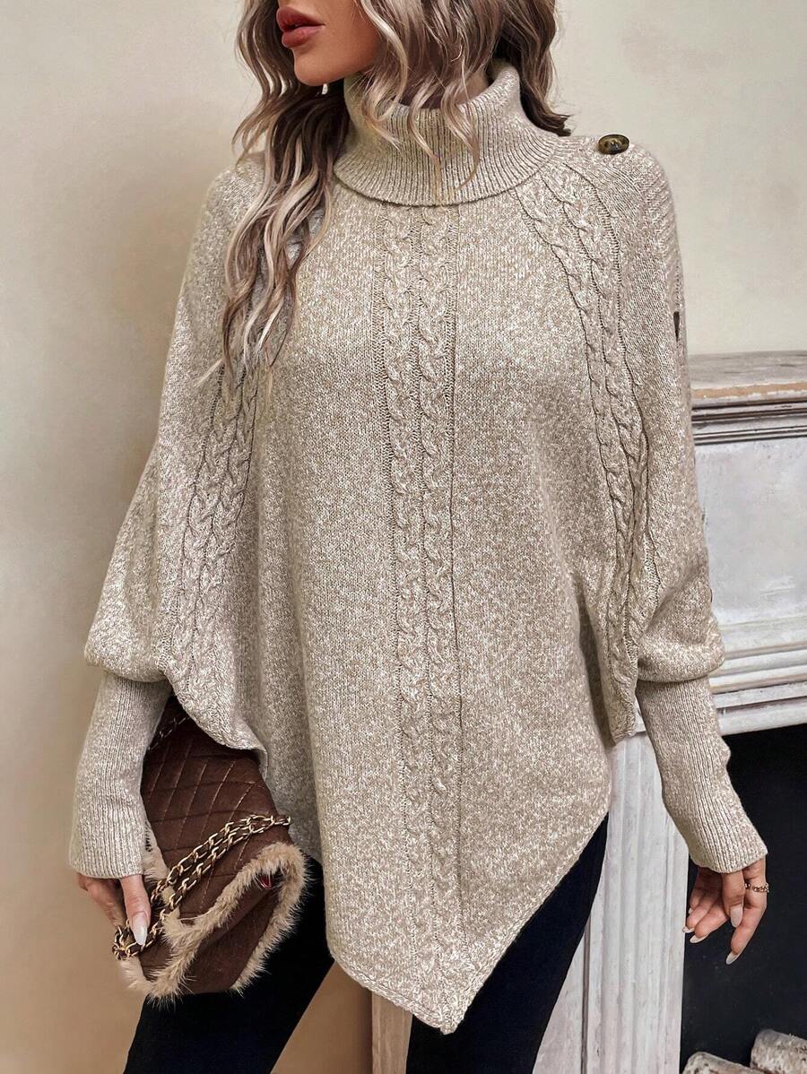 Poncho De Punto Trenzado Para Mujer | Cuello Alto · SeemSeem