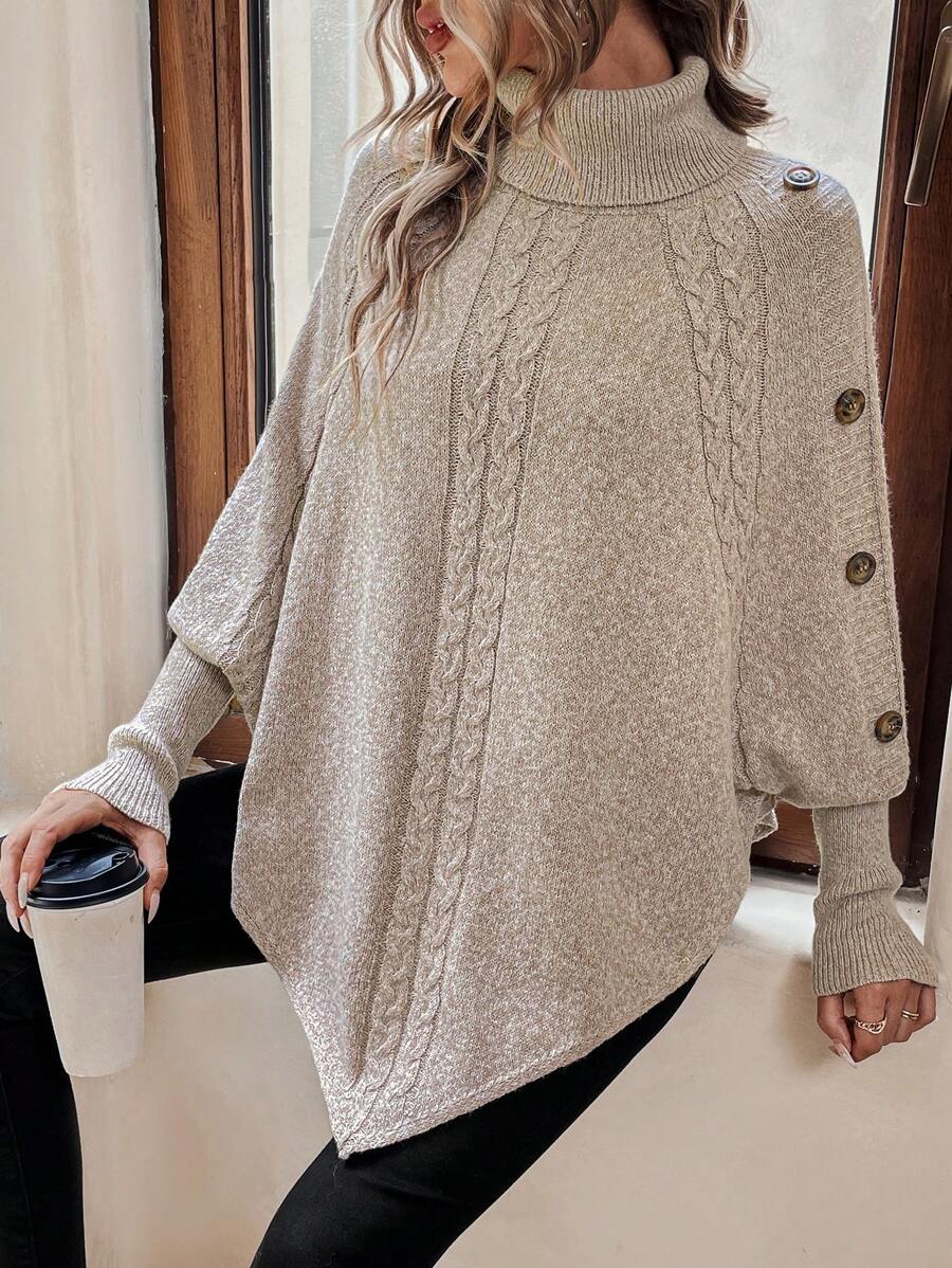 Poncho De Punto Trenzado Para Mujer | Cuello Alto · SeemSeem