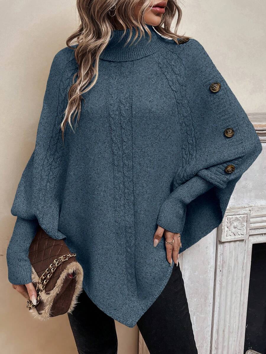 Poncho De Punto Trenzado Para Mujer | Cuello Alto · SeemSeem