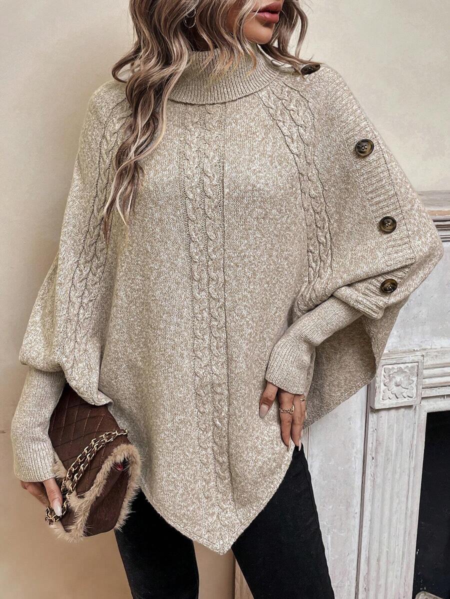 Poncho De Punto Trenzado Para Mujer | Cuello Alto · SeemSeem