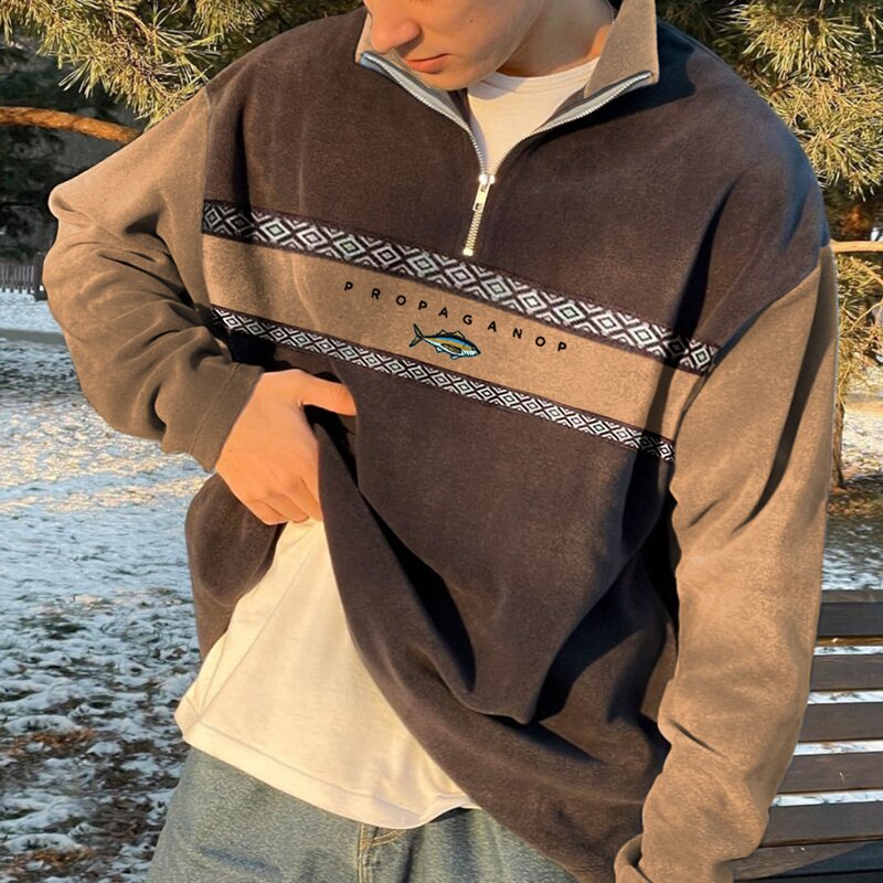 Sudadera Con Media Cremallera Para Hombre | Estampado Geométrico · SeemSeem