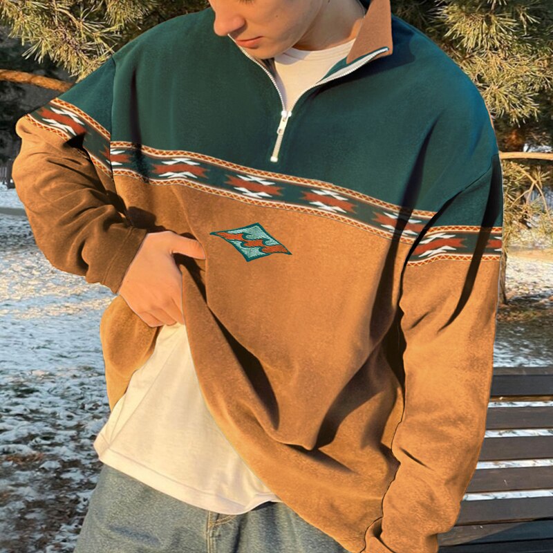 Sudadera Con Media Cremallera Para Hombre | Estampado Geométrico · SeemSeem